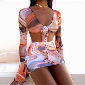 Colorful Swirl Three Piece Swimsuit with Coverup